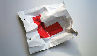Crumpled up L-plate